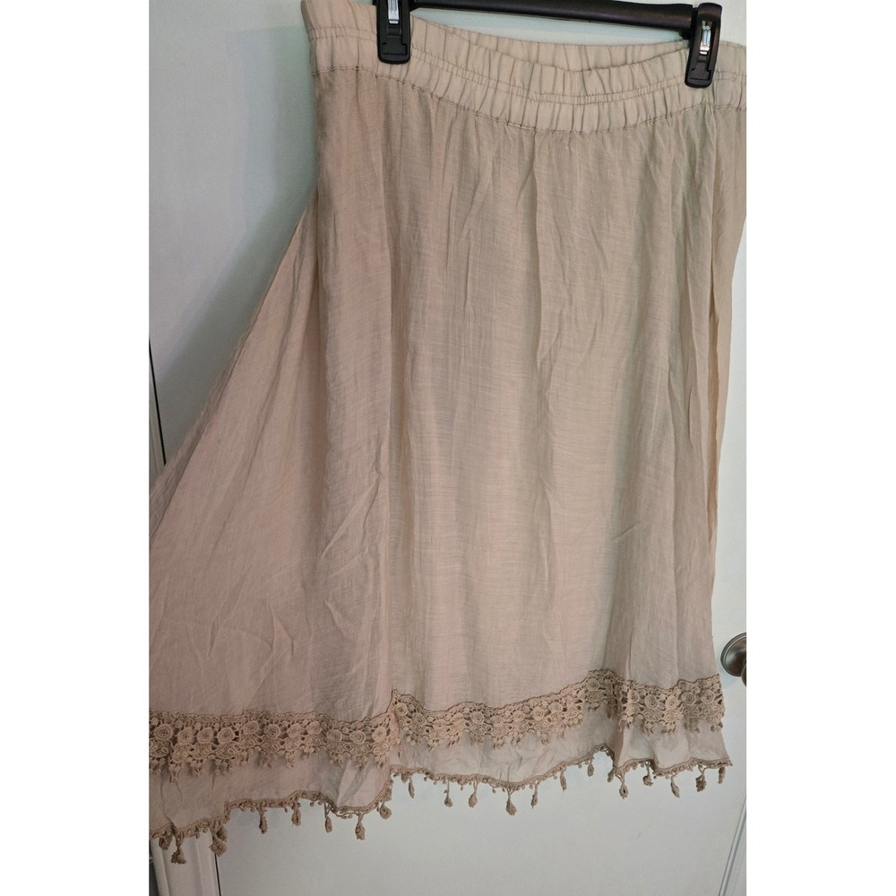 Krazy Kat Boho Hippie Festival Lined Skirt Crochet Lace Trim Beige Size L - Picture 3 of 6